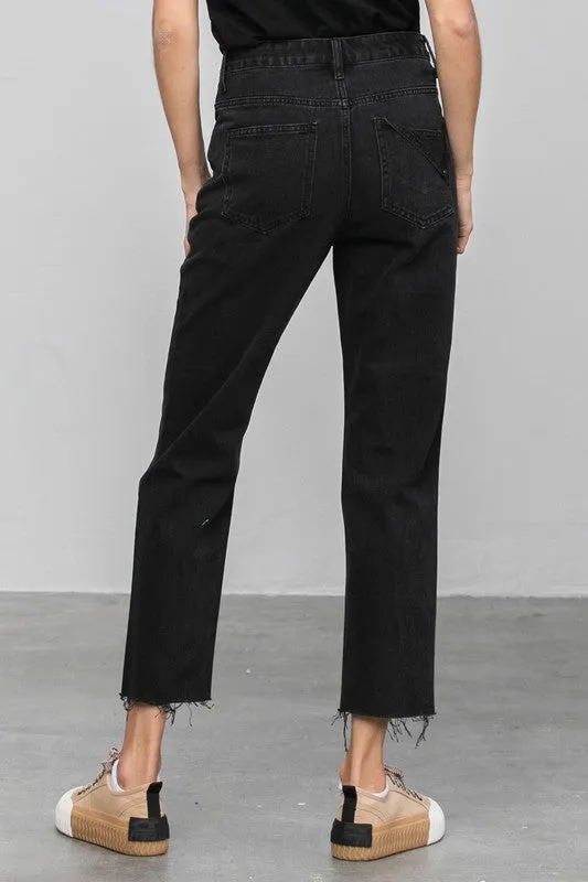 Raw Hem Crop Straight Jeans