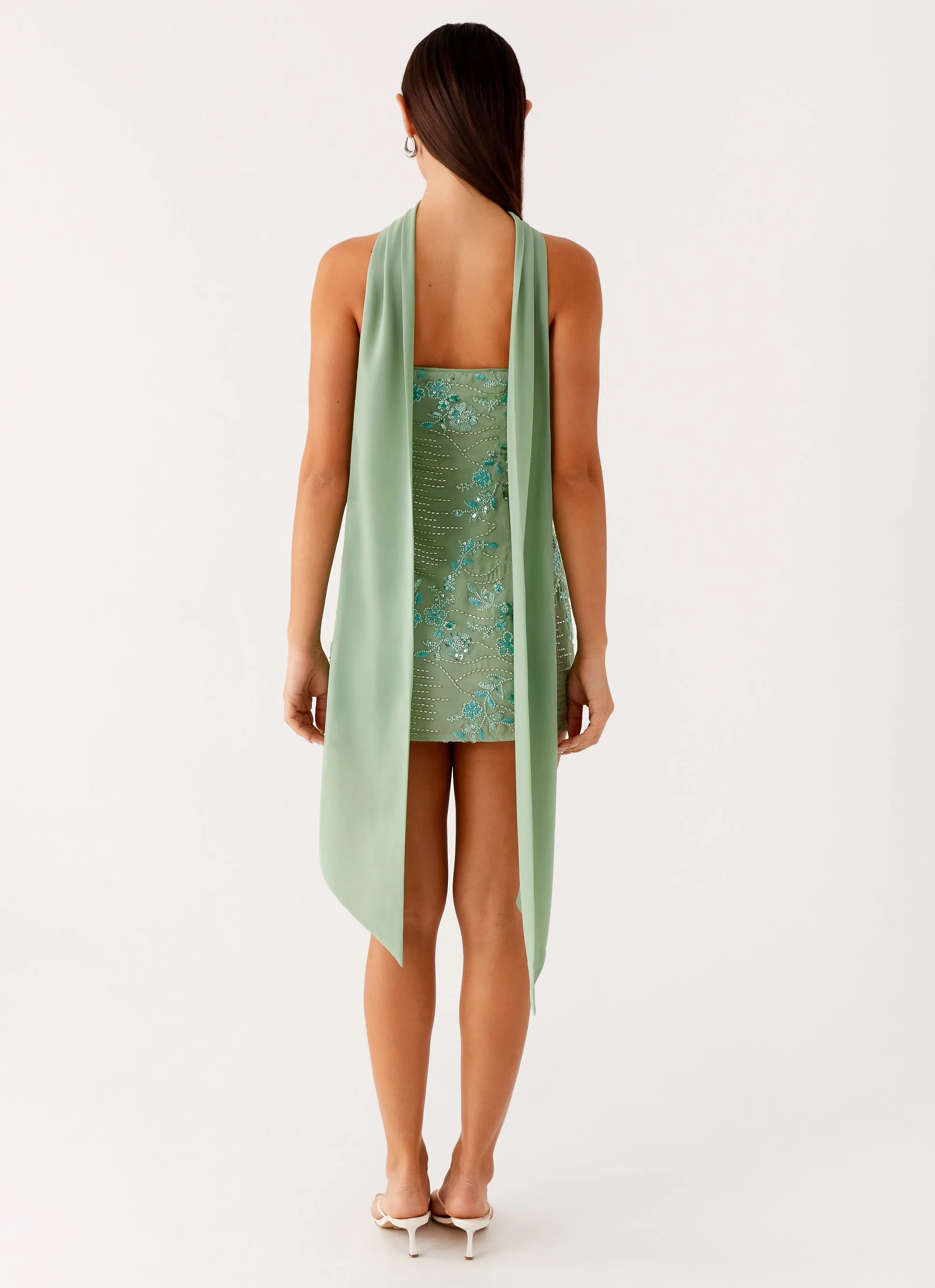 Warm-Layer Clean Cut Kiesha Strapless Scarf Mini Dress - Mint