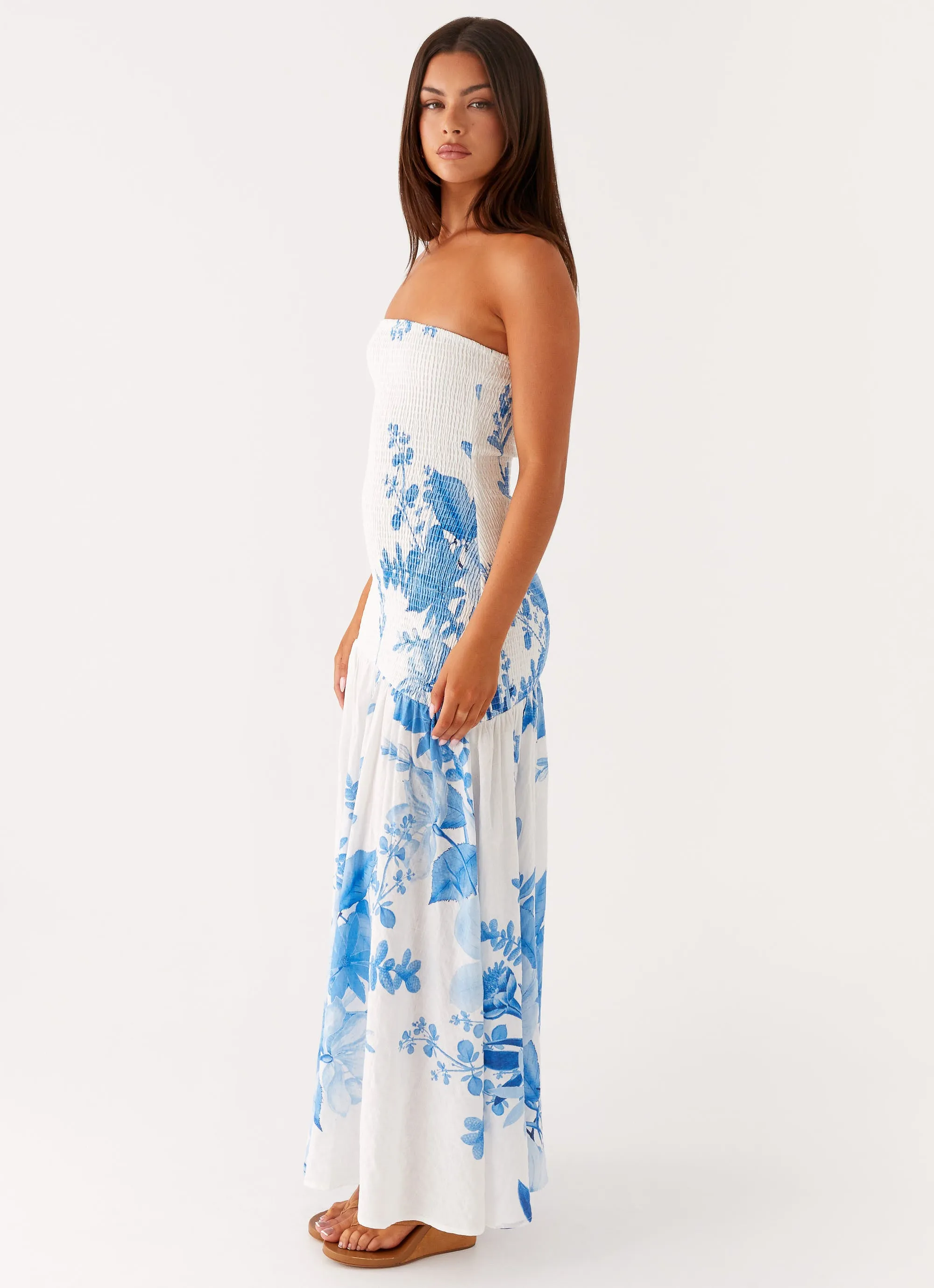 Rebecca Maxi Dress - Blue Floral Print Simple yet chic gown