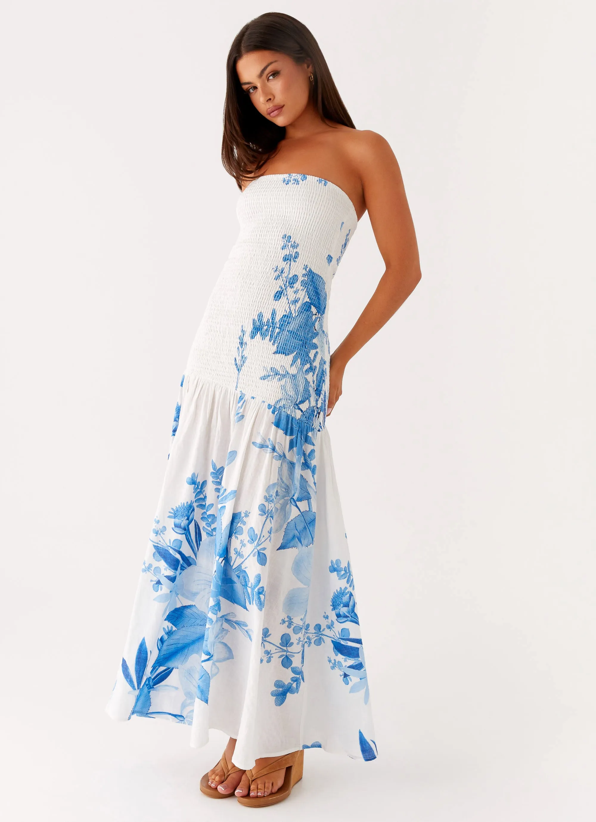 Rebecca Maxi Dress - Blue Floral Print Light Mood Vibrant pattern