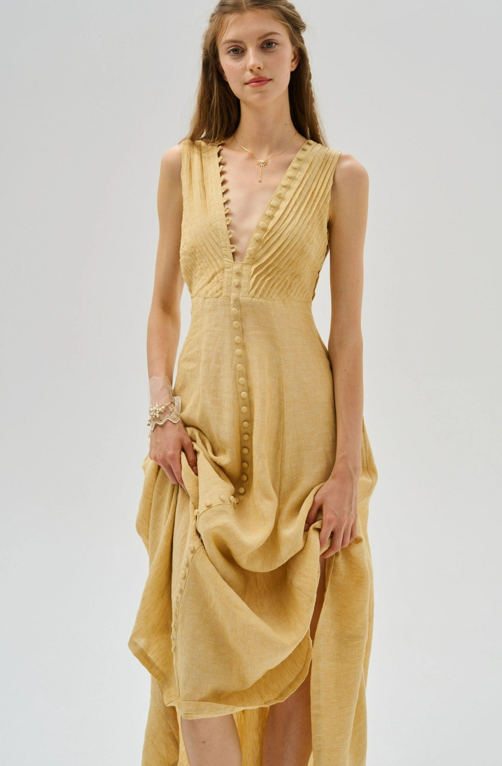 Odor Resistant Chill Comfort Rebecca 18 | Pleated Maxi Linen Dress