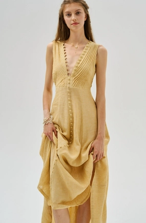 WrinkleResistantMaterial Long Wear Rebecca 18 | Pleated Maxi Linen Dress