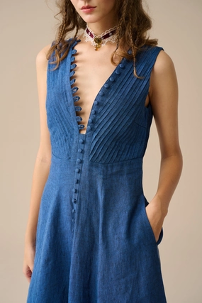 Rebecca 18 | Pleated Maxi Linen Dress Light Shape Cozy Touch