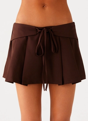 sport chic Layered Style Dalia Dusk Pleated Mini Skirt - Chocolate