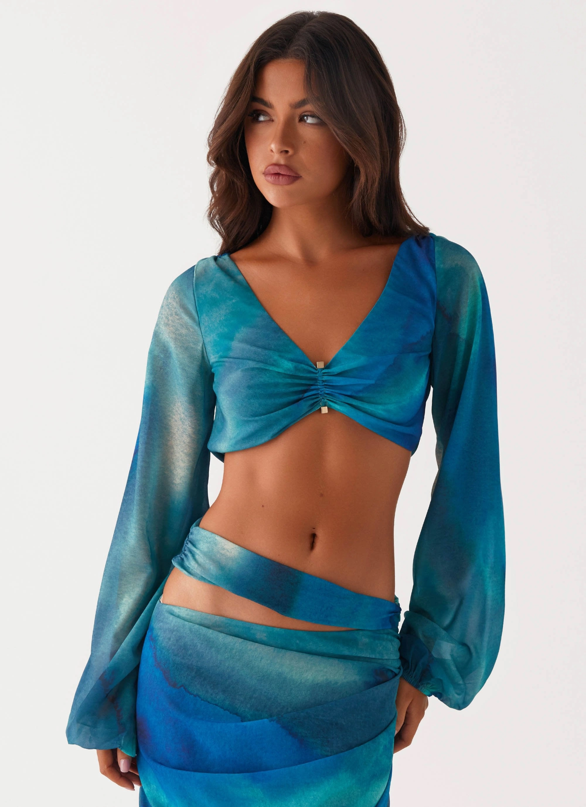 Austin Long Sleeve Top - Blue Tie Dye Office Attire