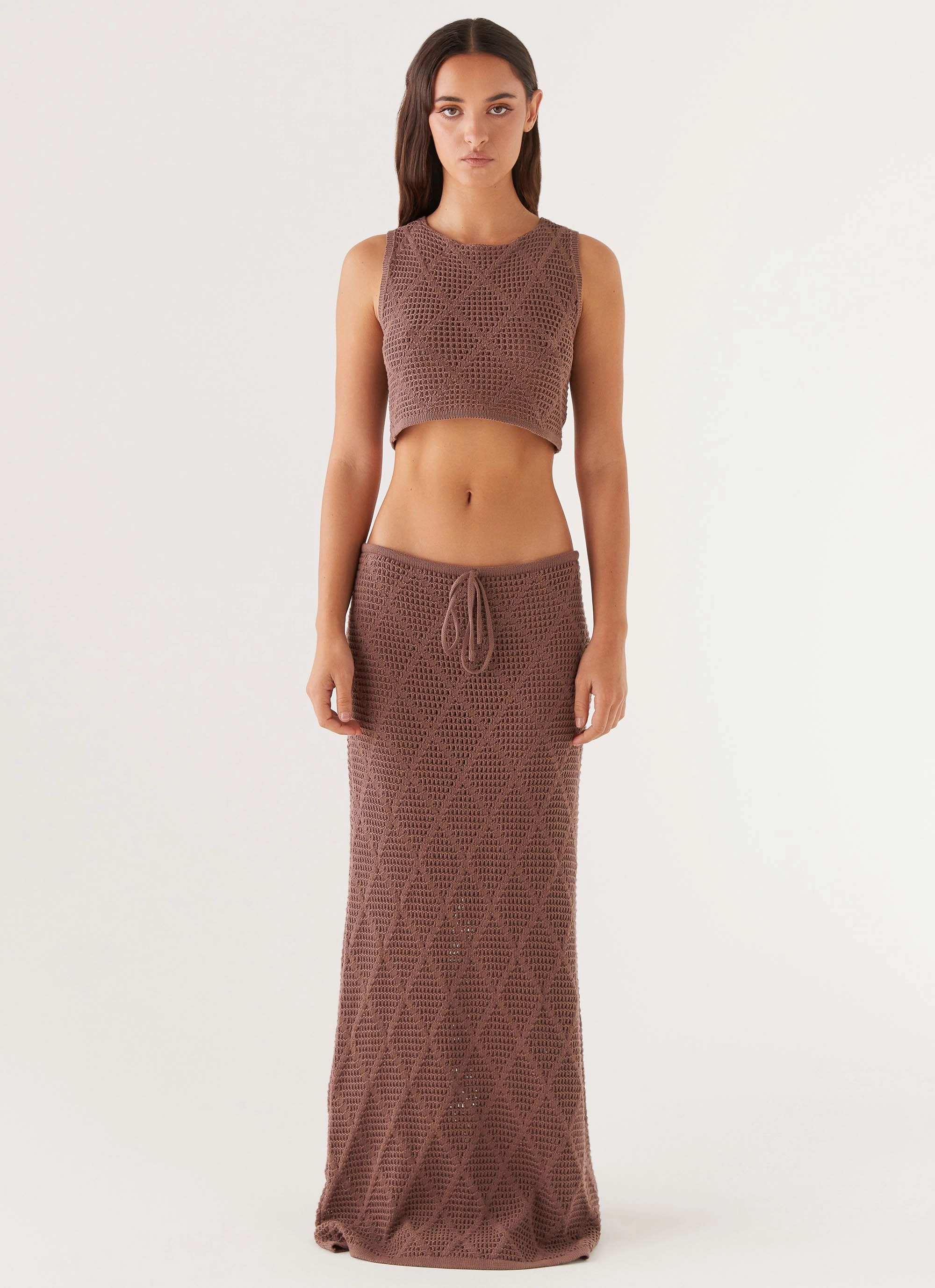 Santonio Crochet Crop Top - Chocolate Adjustable Cuffs