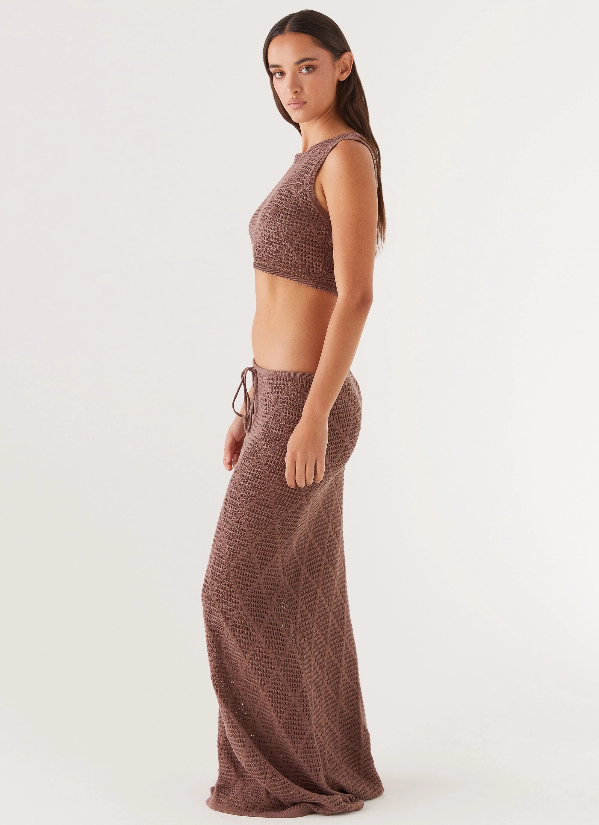 Santonio Crochet Crop Top - Chocolate Sporty Style
