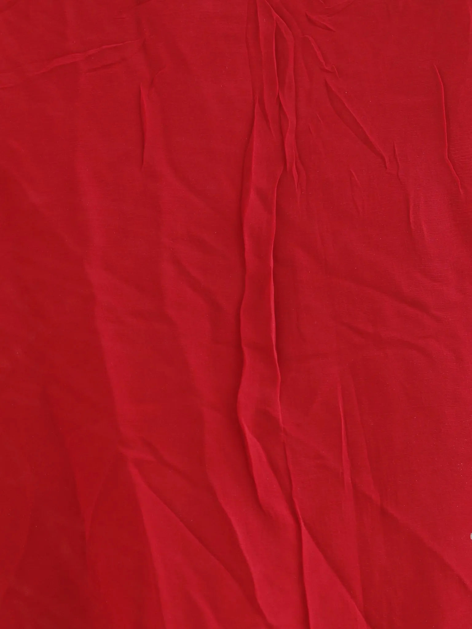 Red and White  Hand Block Printed Chiffon Saree with Zari border- S031702717