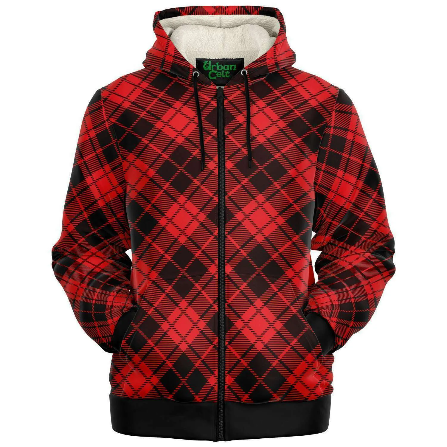 Red Tartan Plaid Fleece Lined Hoodie