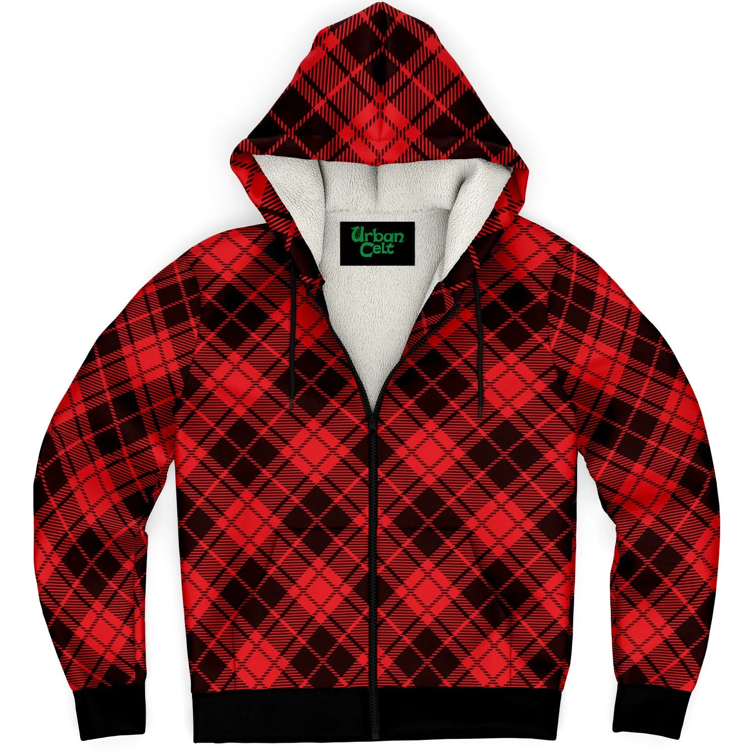 Red Tartan Plaid Fleece Lined Hoodie