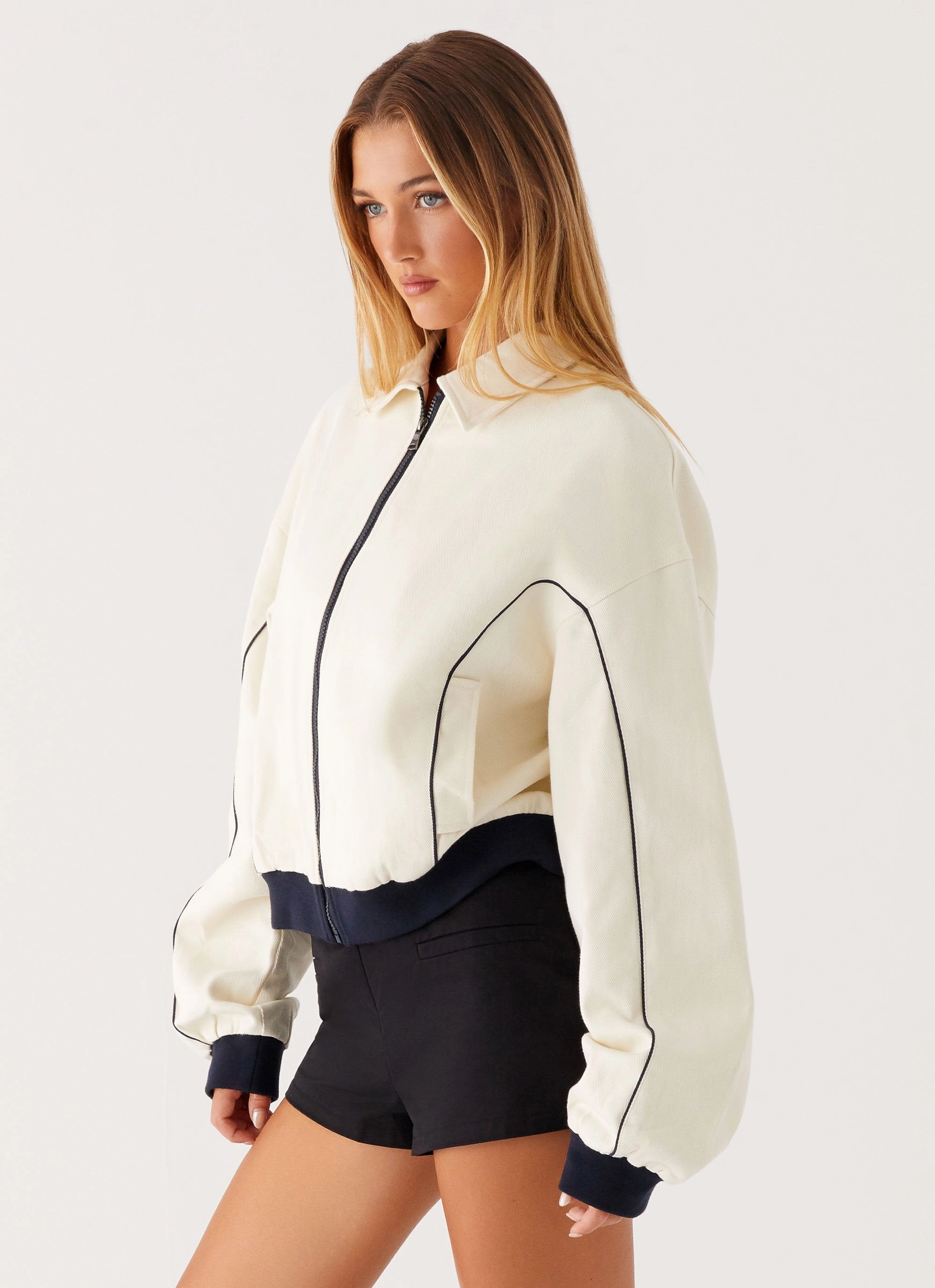 Reese Bomber Jacket - White Reflective Bands Clean Street Look