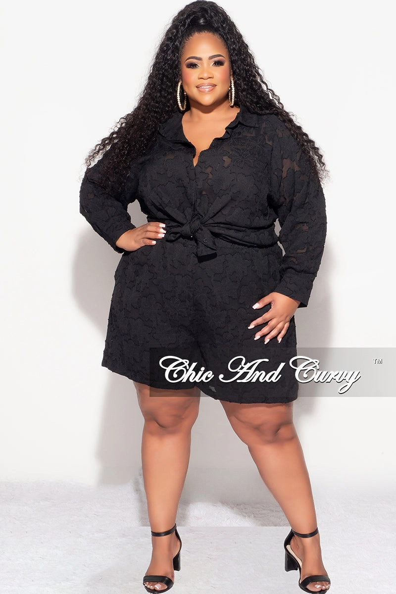Final Sale Plus Size 2pc Collar Button Up Top And Short Set In Black Outdoor activities