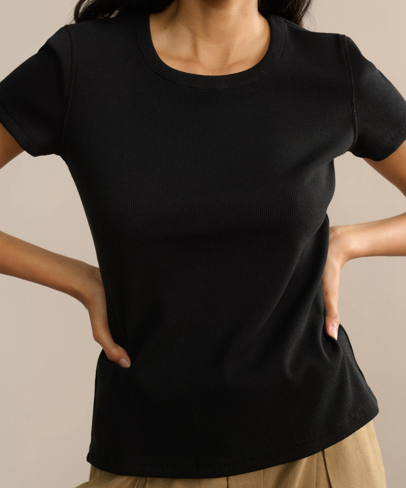 Rib Tee MeshLining Double Needle Hemming