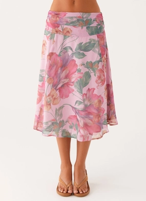 Valley Midi Skirt - Pink Floral No Tag