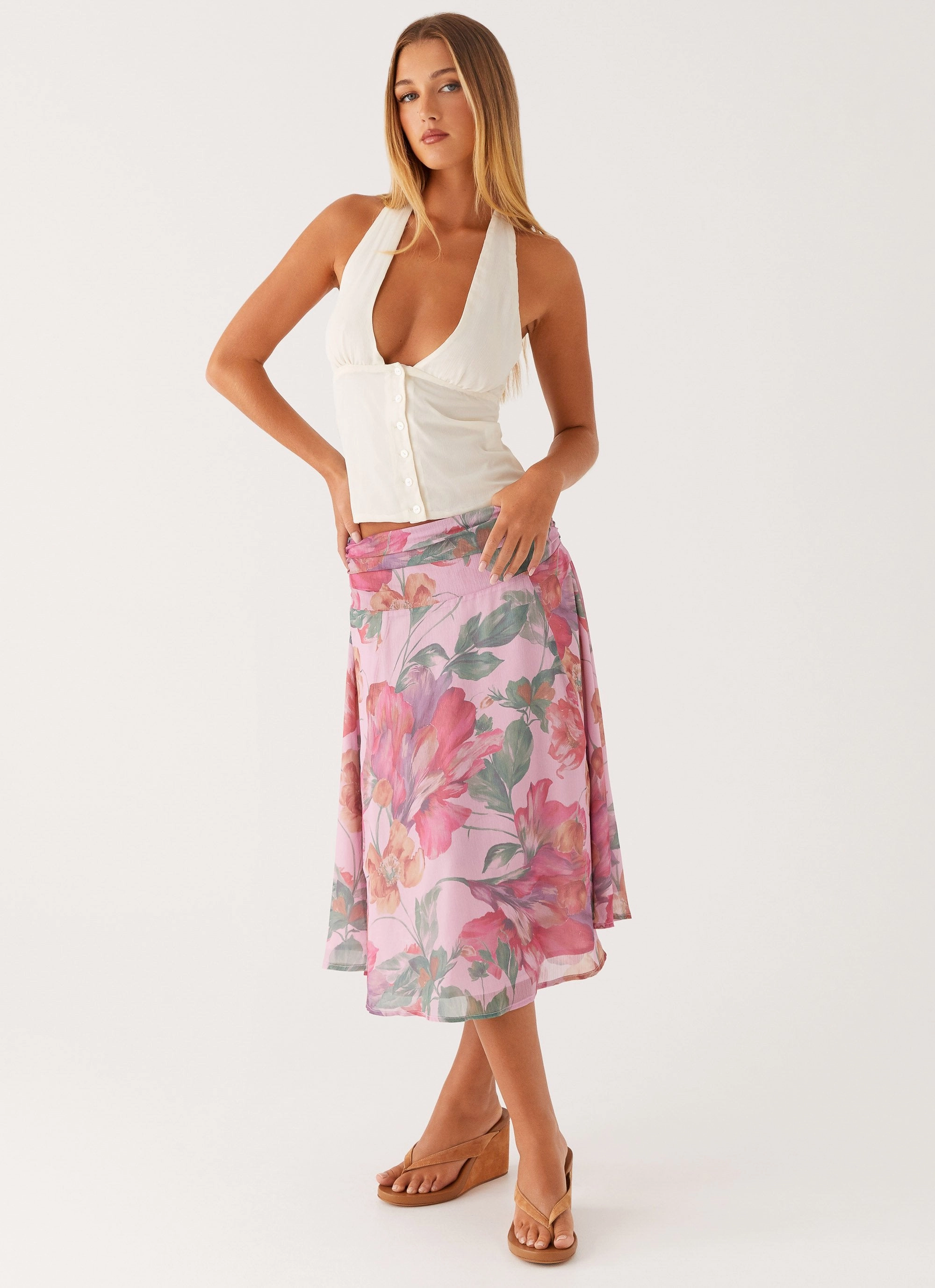 Slim Shape Valley Midi Skirt - Pink Floral