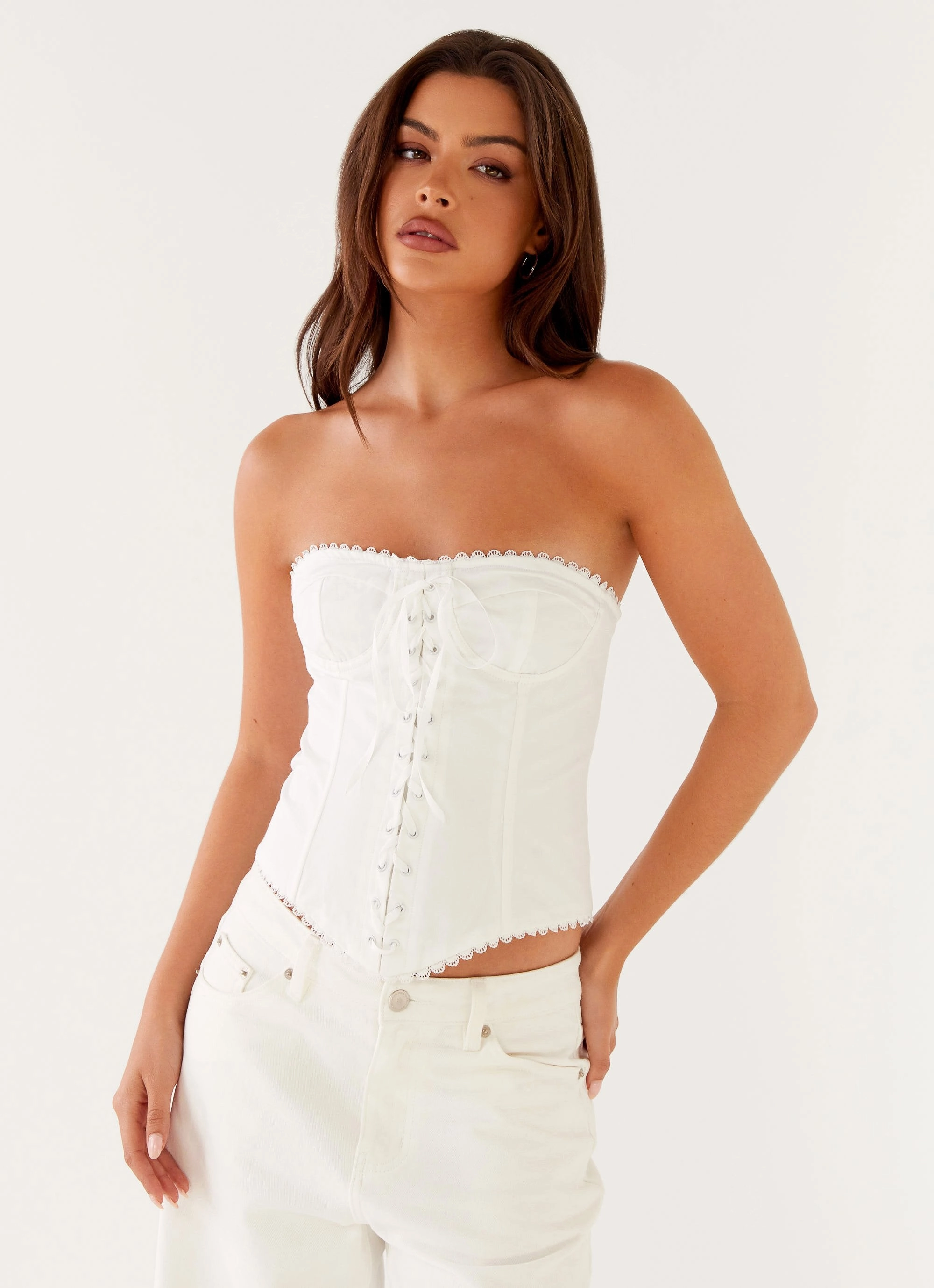 Tory Bustier Top - Ivory EasyCare Material