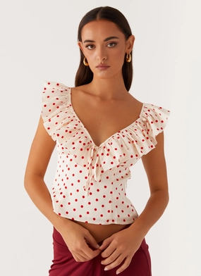 Regan Ruffle Top - Red Polka Dot High Durability Material