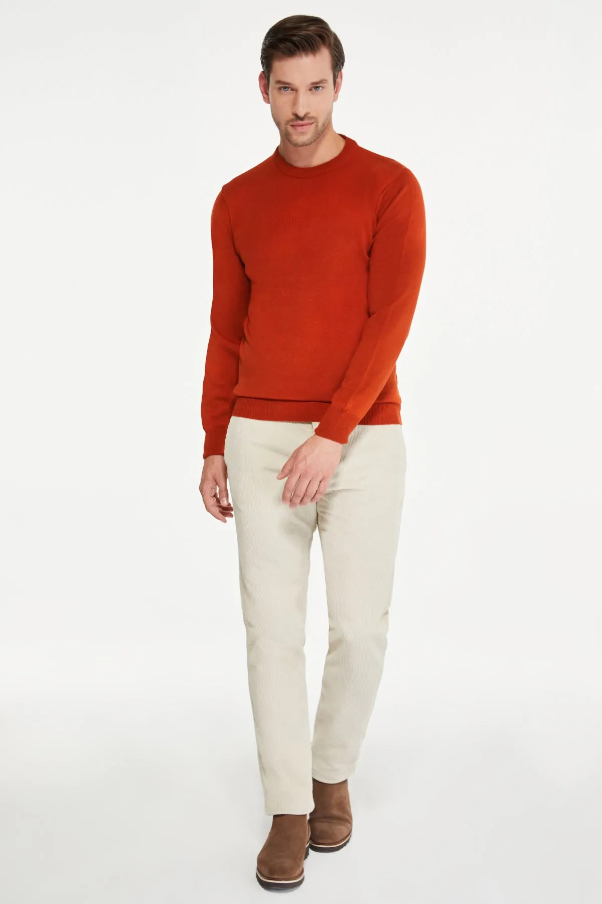 Regular Fit Brick Crewneck Sweater