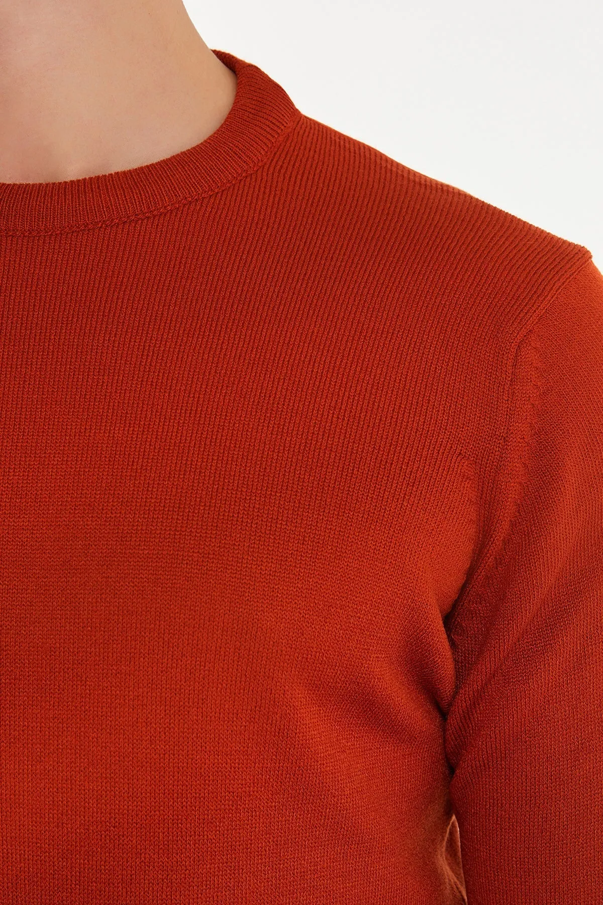 Regular Fit Brick Crewneck Sweater