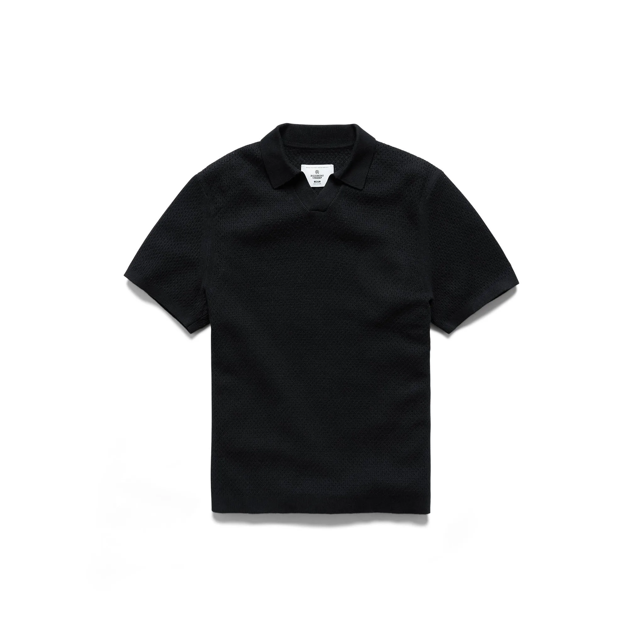 REIGNING CHAMP COTTON LINEN VICTOR POLO - BLACK