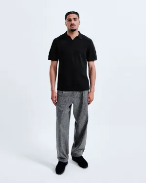 REIGNING CHAMP COTTON LINEN VICTOR POLO - BLACK