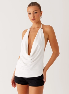 Dasha Cowl Top - White Multi Panel Design
