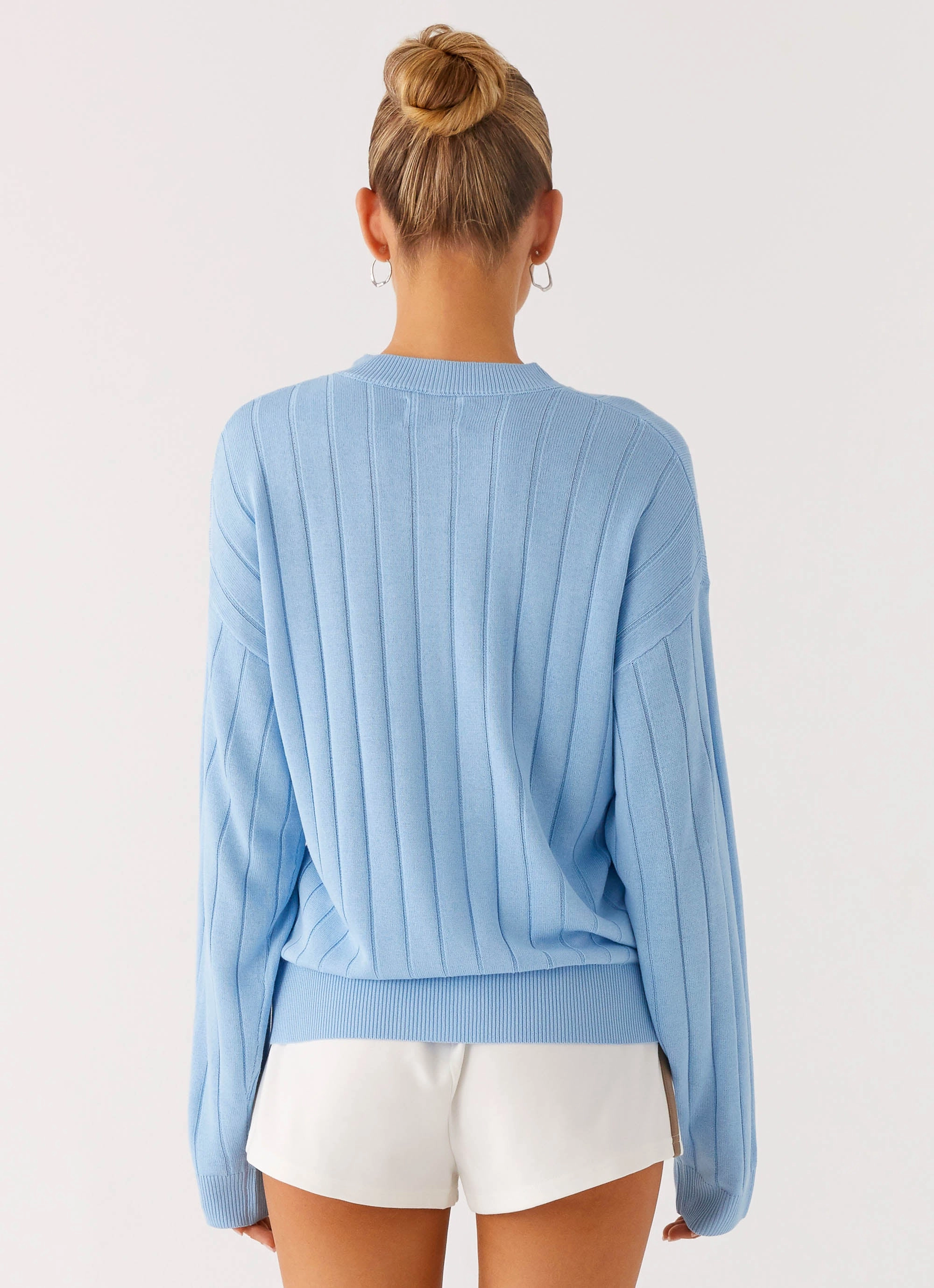 City Ready Style Vegan Leather Accents Leo Oversized Cardigan - Sky Blue
