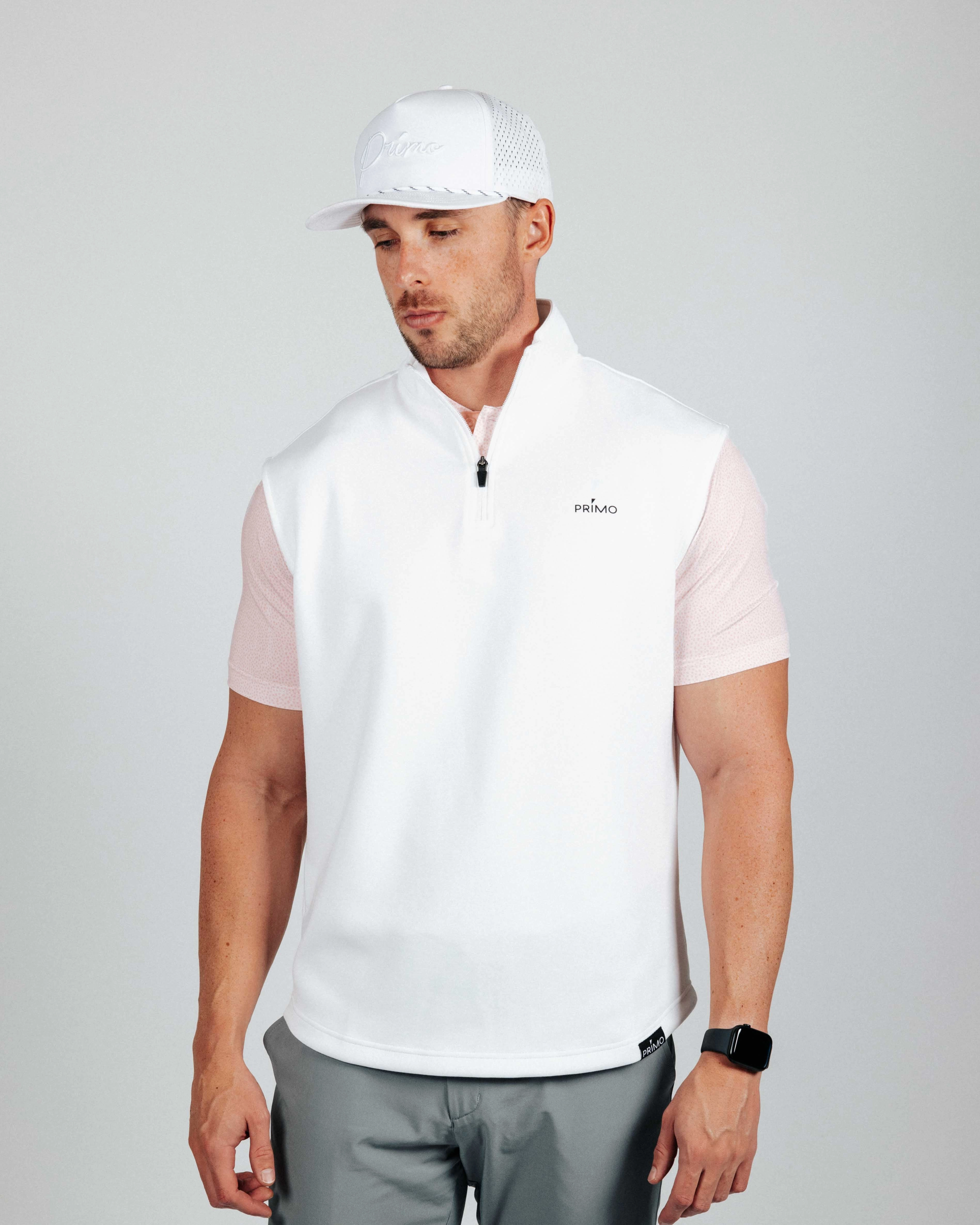 Durable Double Stitching White Quarter Zip Vest