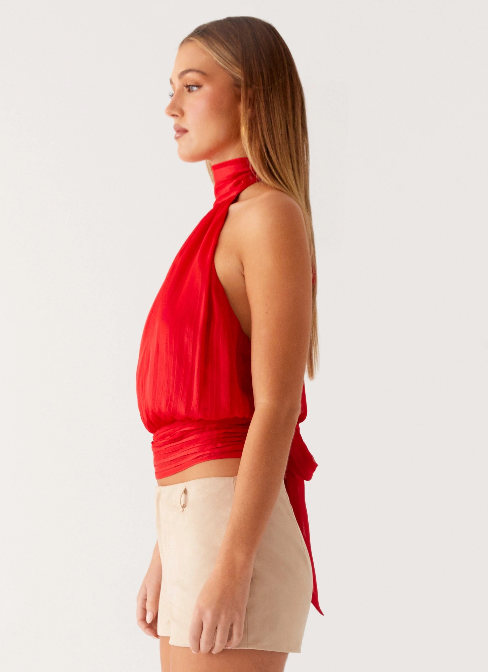 Breathable Mesh Insert Willow Chiffon Top - Red