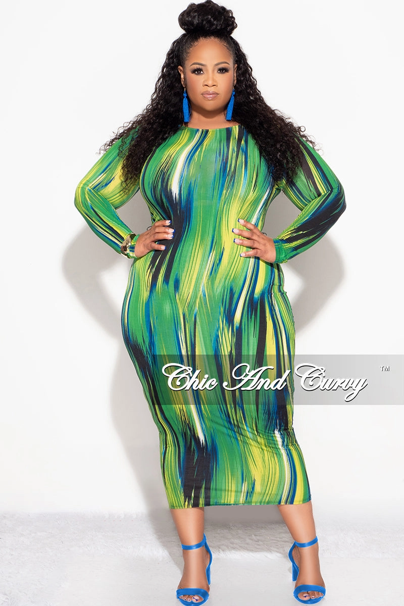 Sporty Touch Comfy Vibes Final Sale Plus Size BodyCon Dress in Green Design Print