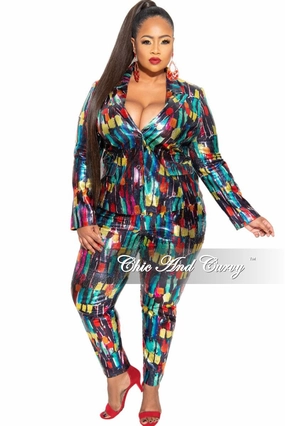 Final Sale Plus Size 2-Piece Pants Suit in Multi-Color Metallic Fabric YarnDyedQuality