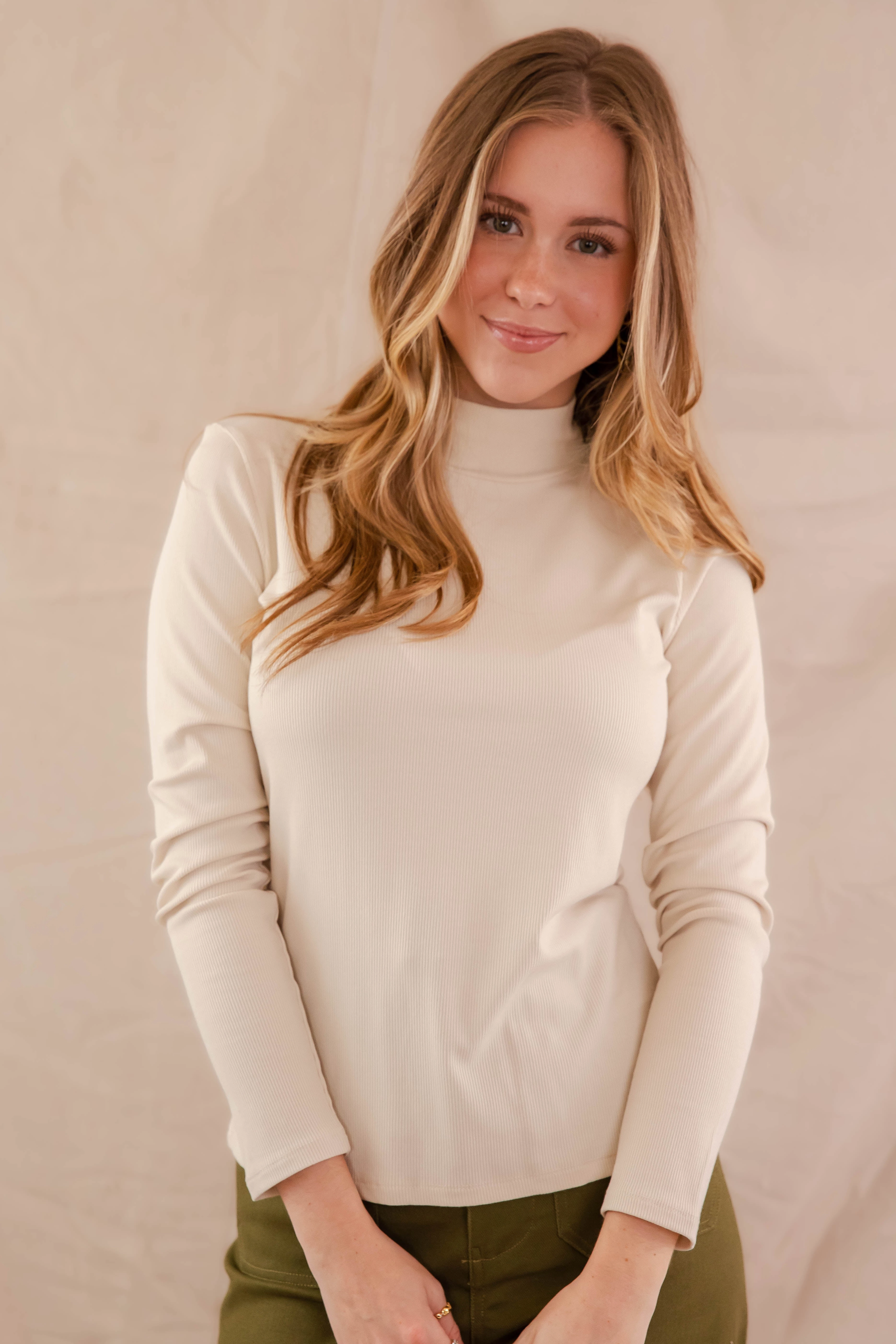 Drop Shoulder ThermalLining There She Goes Again Ribbed Top-Oatmeal