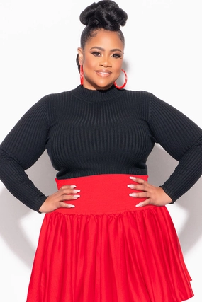 Final Sale Plus Size Ribbed Turtleneck in Black (Top Only) Fashionable Waist