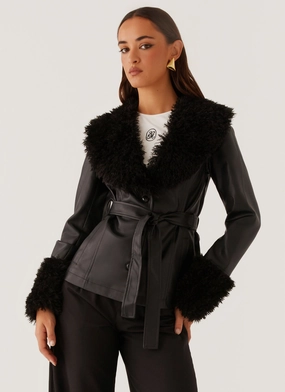 Street Lights Fur Trim Jacket - Black ErgonomicFit
