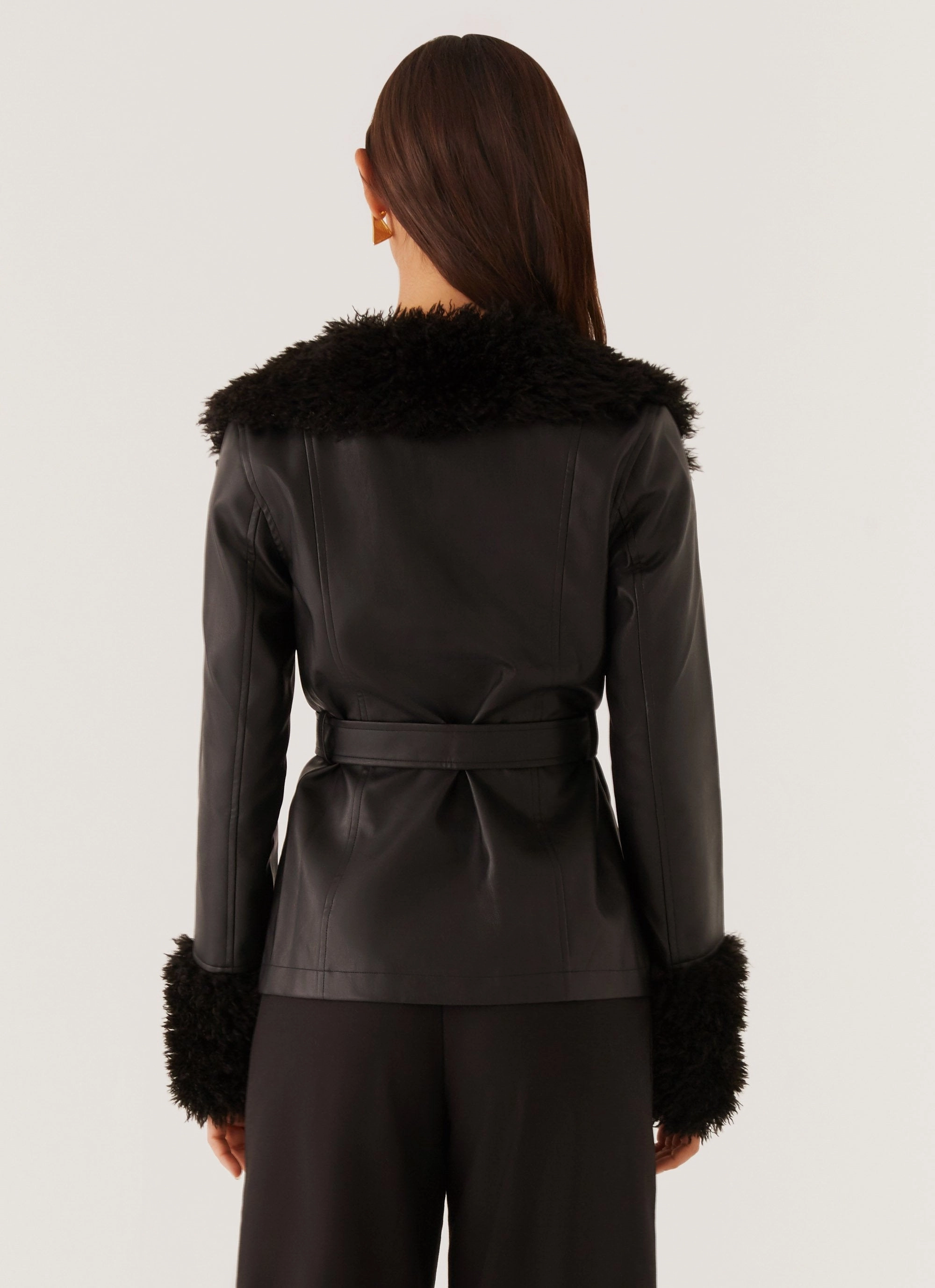 Street Lights Fur Trim Jacket - Black Quick Release Buckle