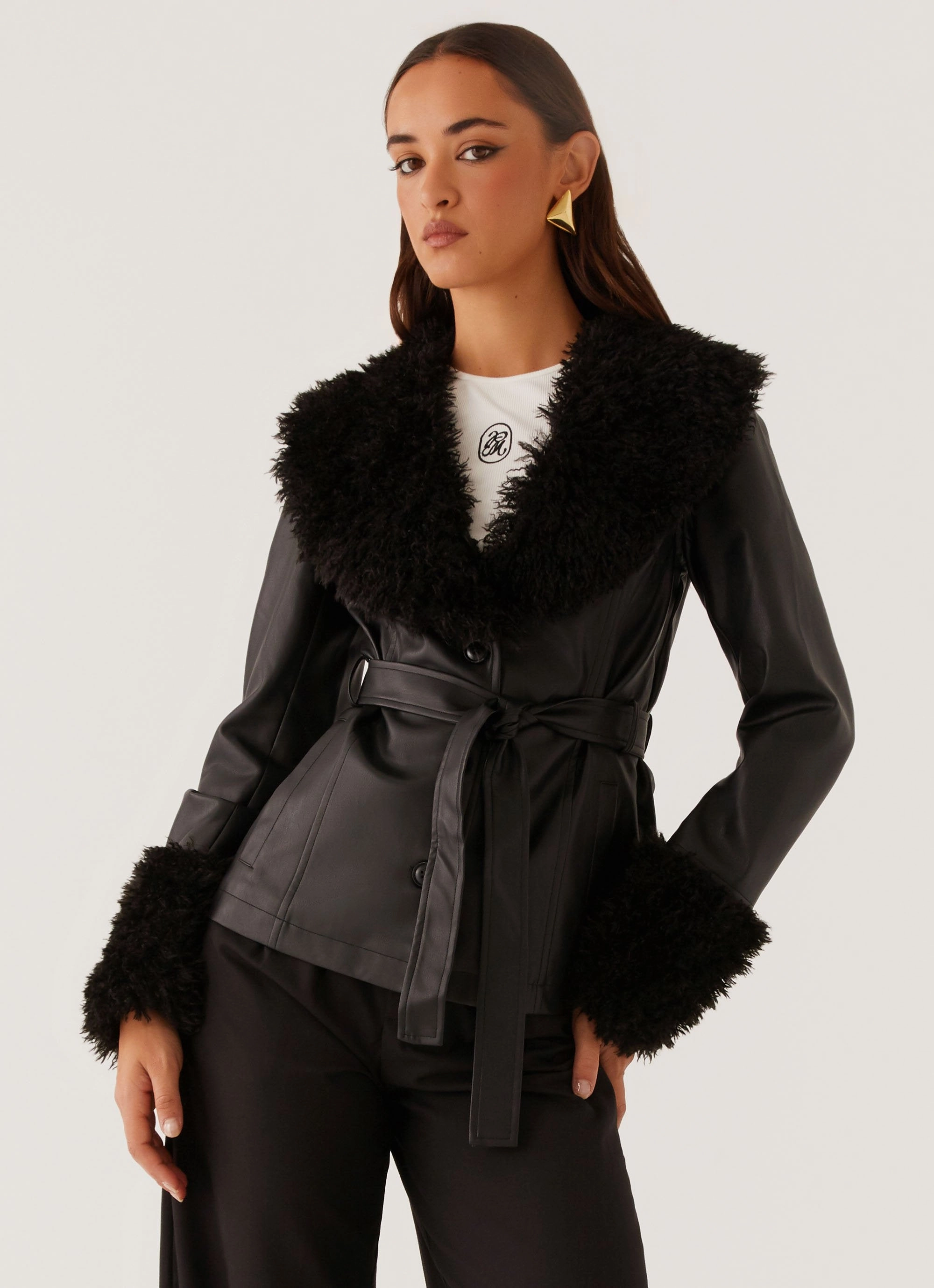 Street Lights Fur Trim Jacket - Black ErgonomicFit