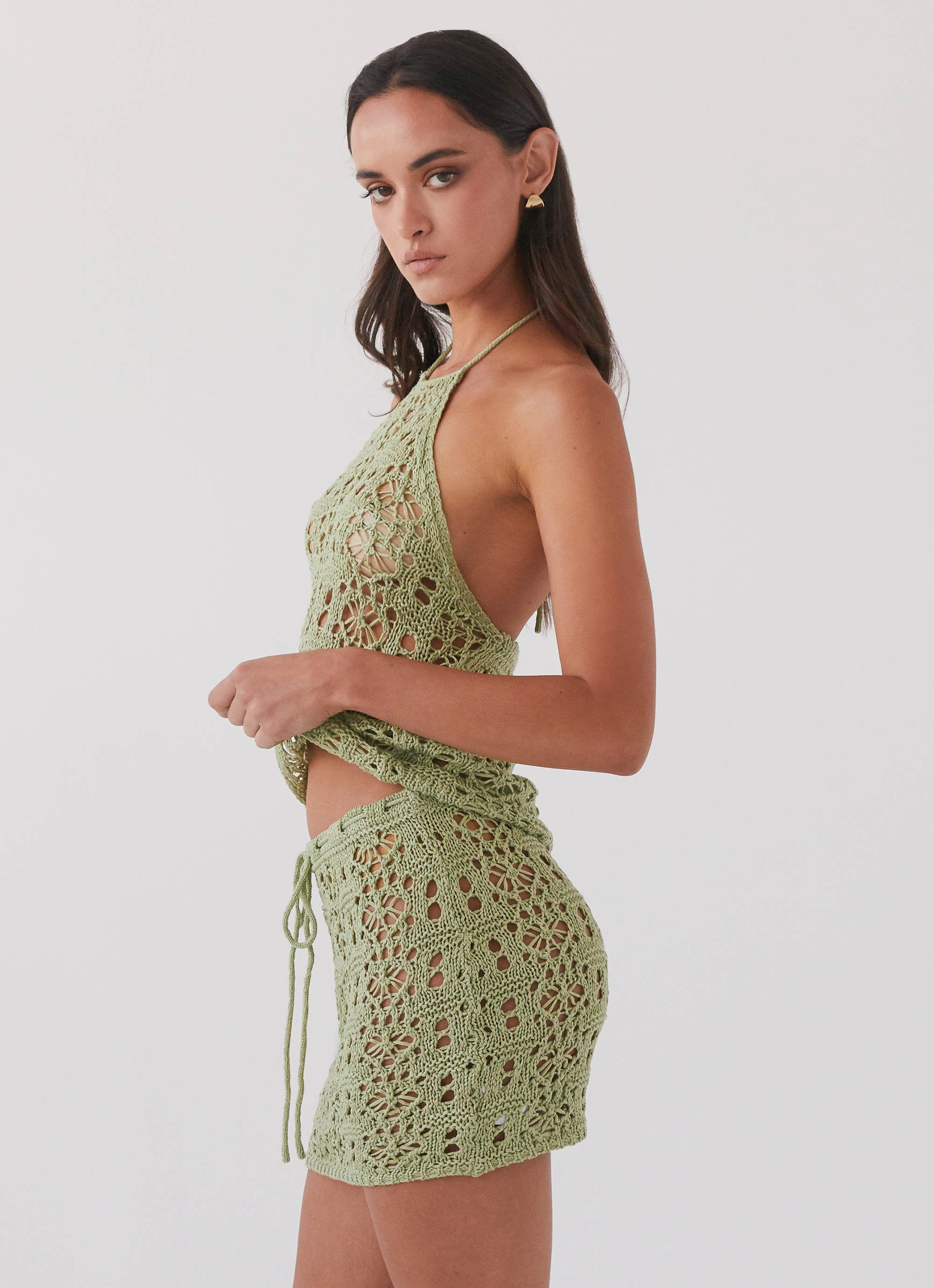 Transitional Layer Free Mind Crochet Mini Skirt - Light Olive