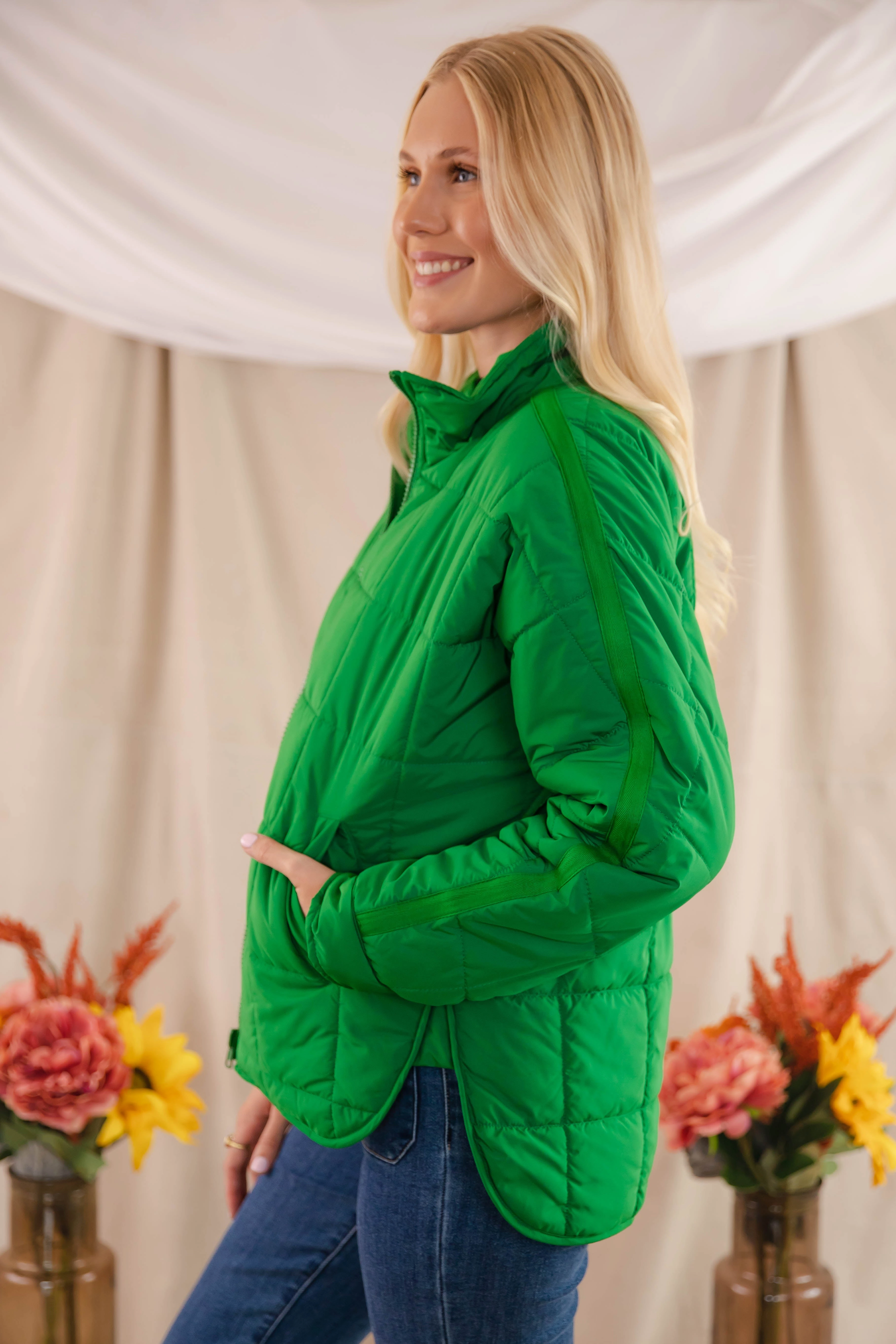 Don't Hesitate Puffer Jacket-Green Antistatic