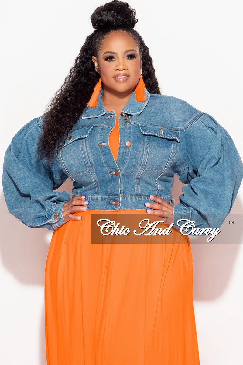 Final Sale Plus Size Denim Jacket with Balloon Sleeves in Denim Lightweight Fit
