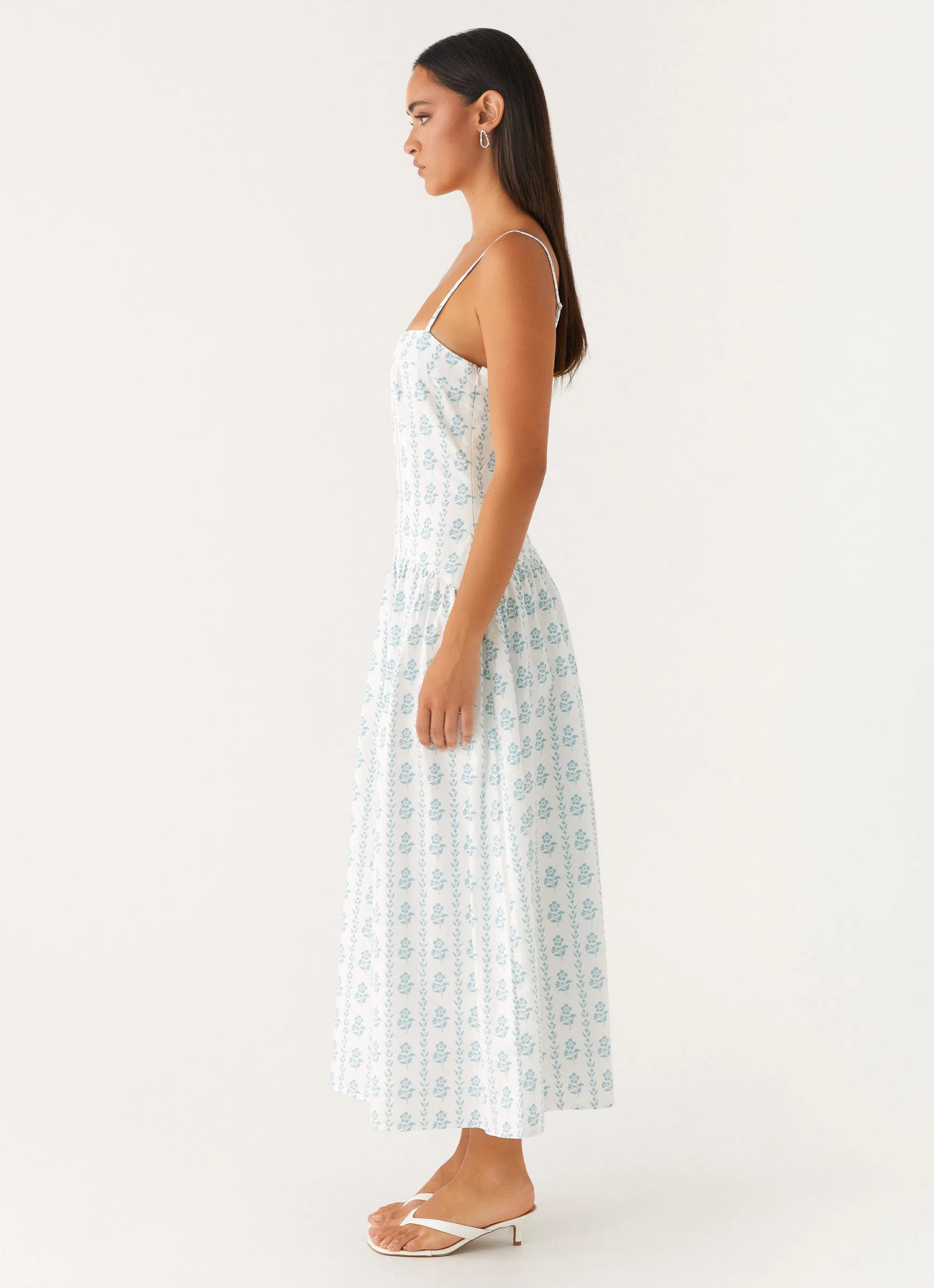 Embroidered Fabric Raw-Hem Amelie Midi Dress - Sweet Daydream Print