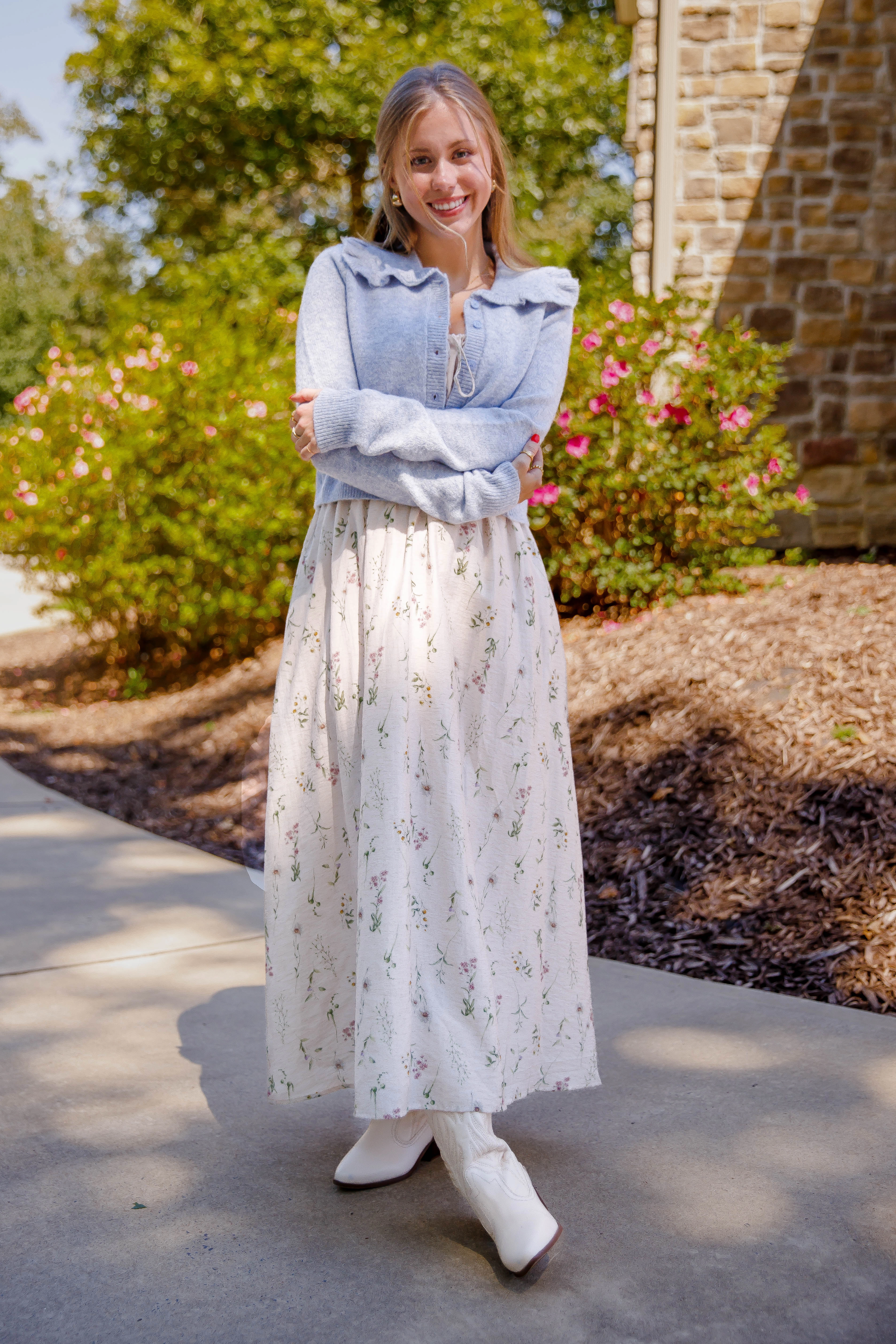 casual top Sustainable Fabric Blend Frills and Thrills Cardigan-Baby Blue