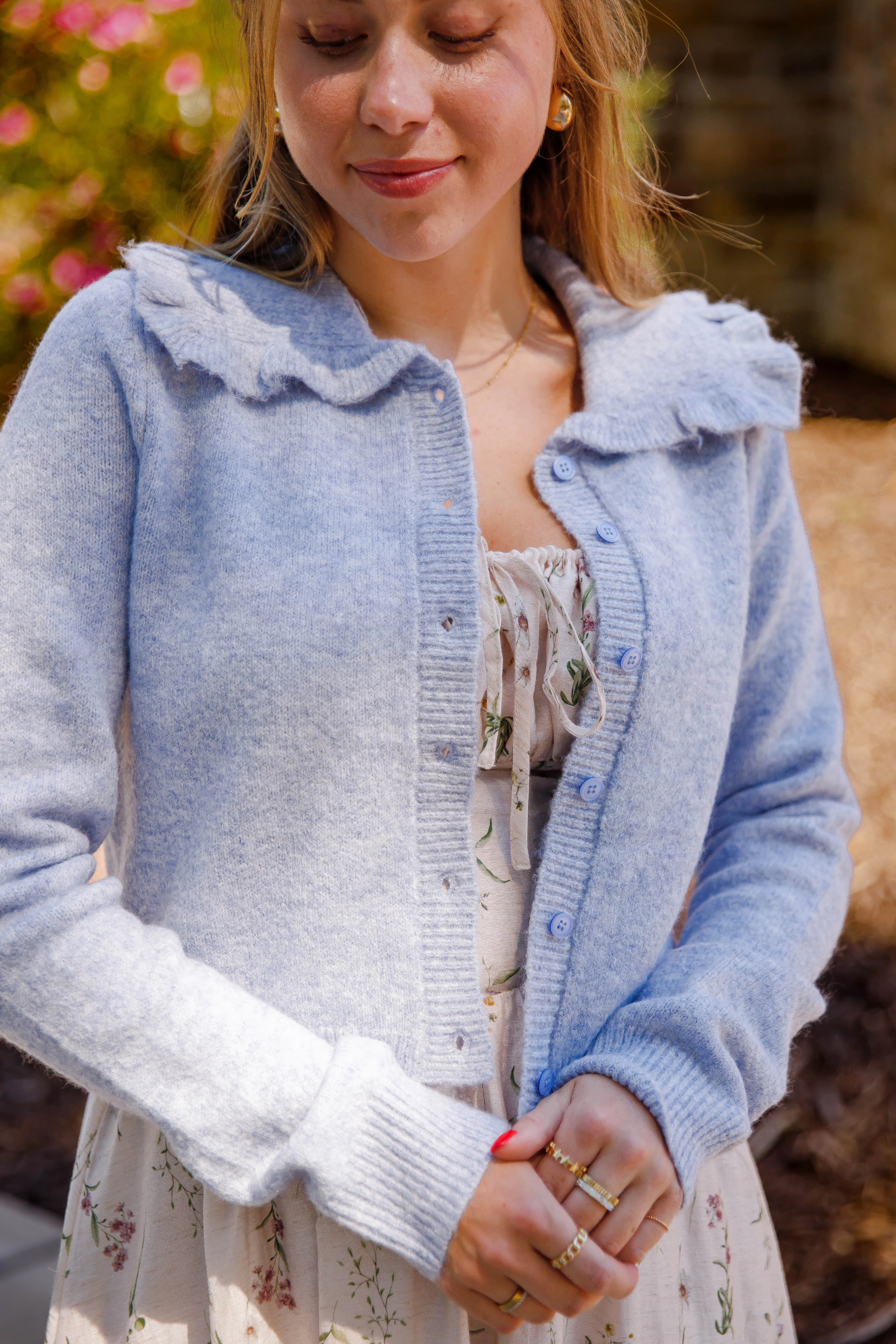 Temperature Regulating Fibers Frills and Thrills Cardigan-Baby Blue