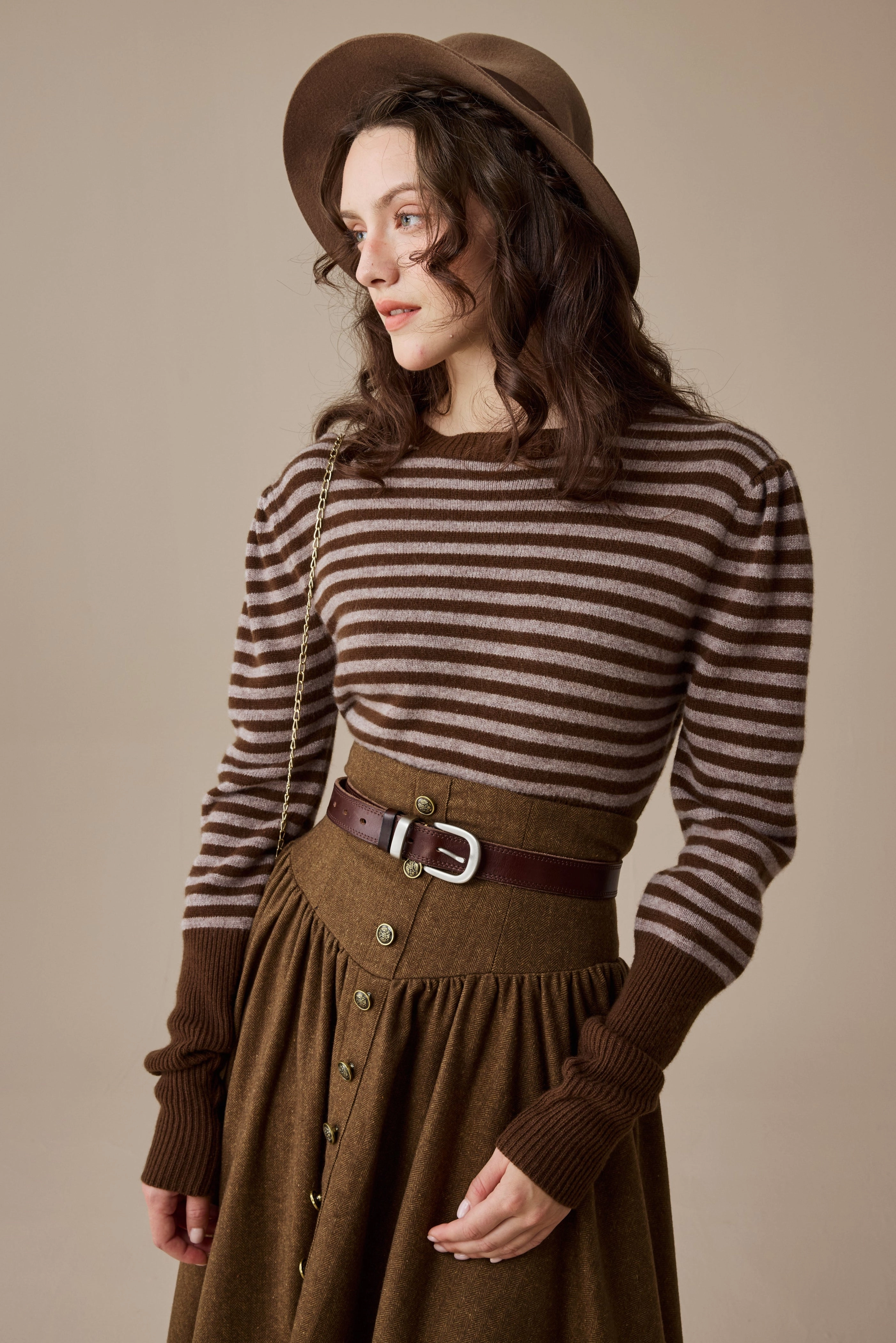 DoubleNeedle Stitching Oxford 13|100% wool classic striped pullover jumper