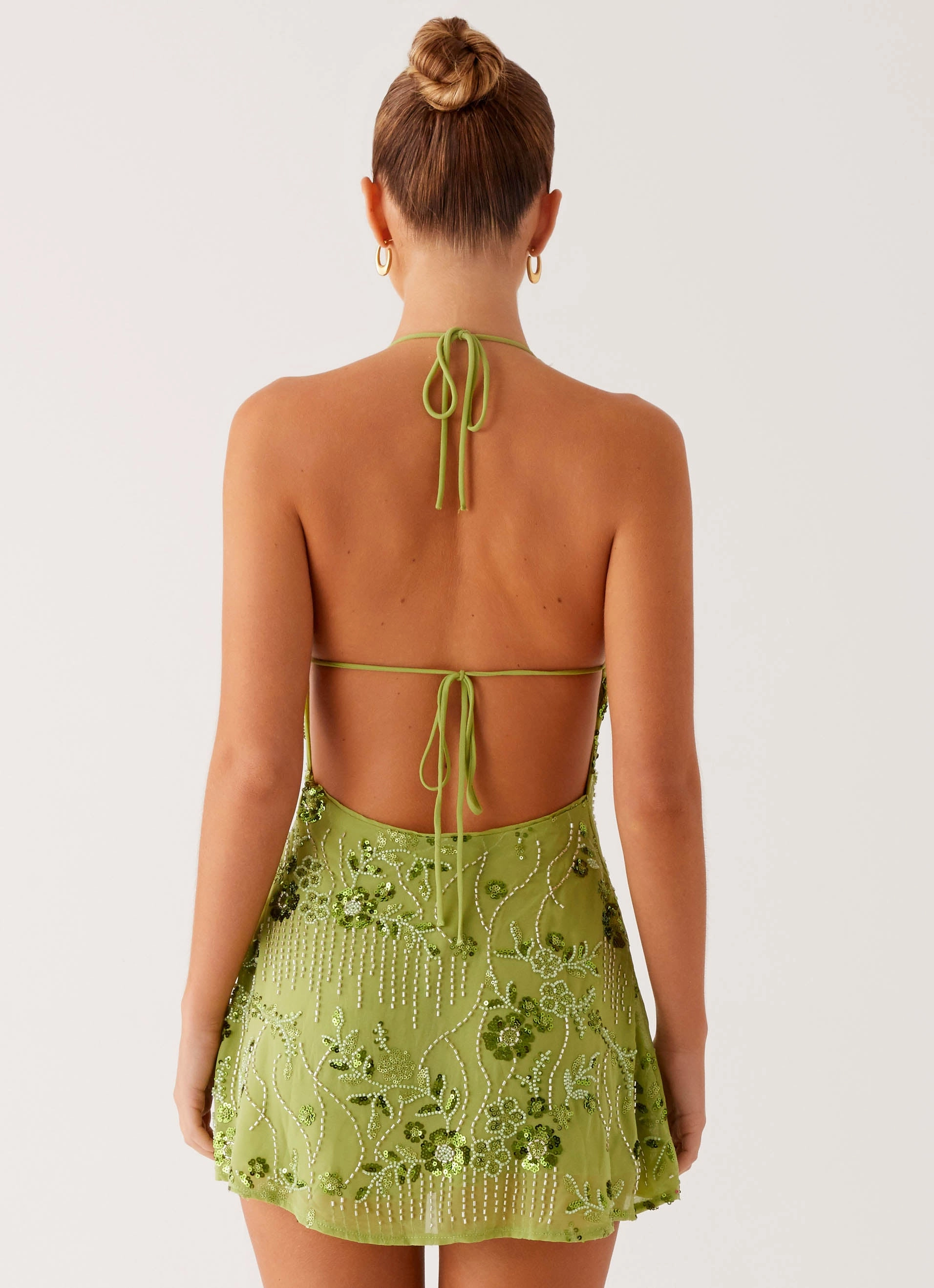 Leo Beaded Mini Dress - Green Airy Drape Lounge Outfit