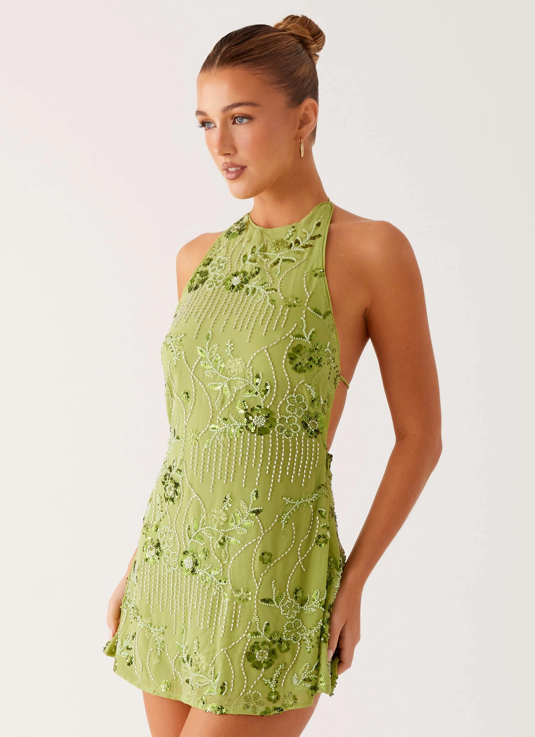 Youthful Mood Smart Detail Leo Beaded Mini Dress - Green