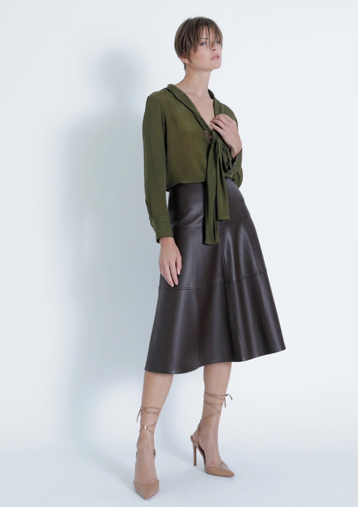 Victoria Vegan Leather Midi Skirt SoftCottonBlend
