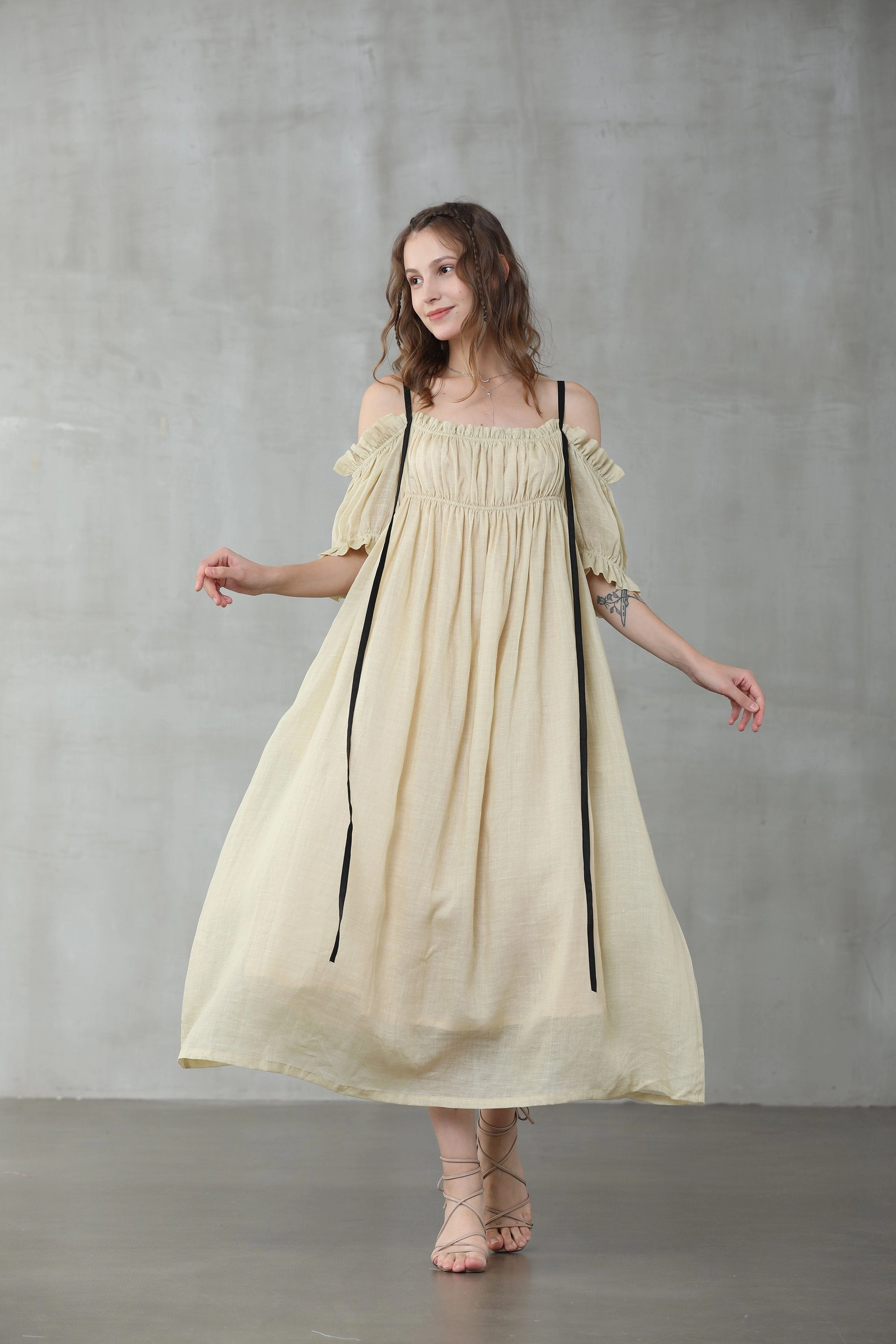 La Luna 11 | off shoulder linen dress Anti Slip Waistband Chafe Free