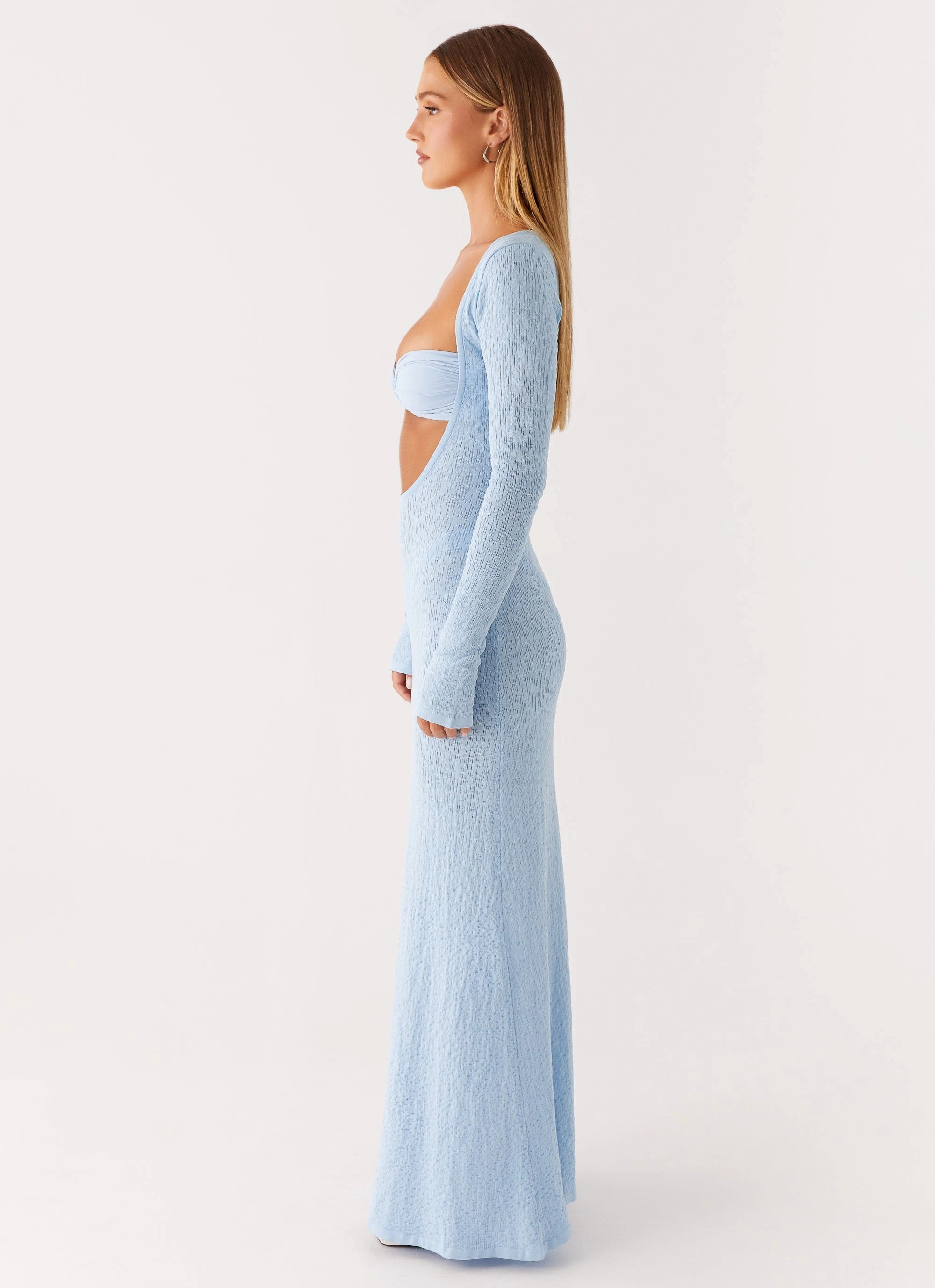 Carnation Long Sleeve Knit Maxi Dress - Blue Lounge Feel