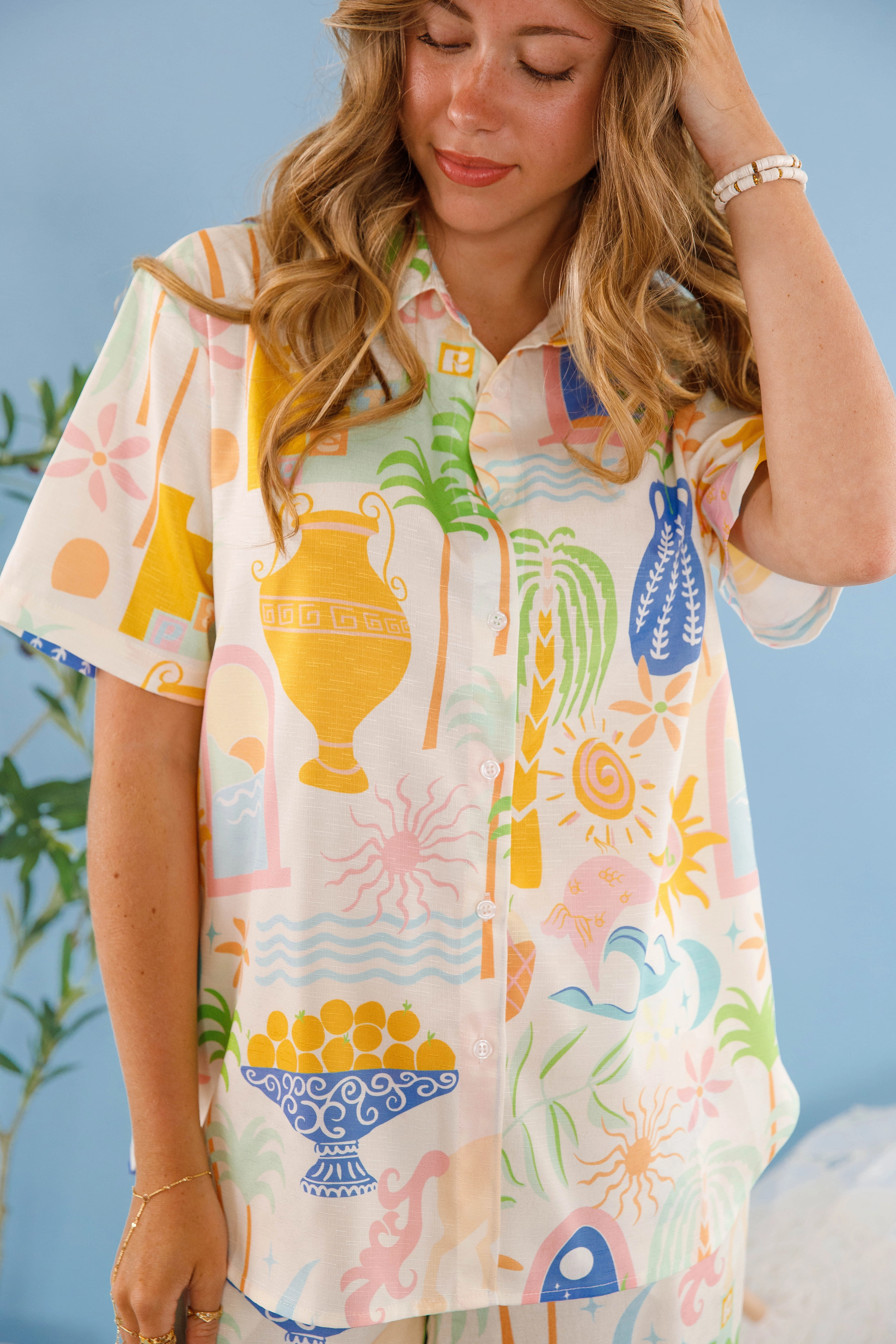 ButterSoft Handfeel Stretchable Blend On My Radar Button Down Top