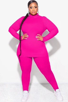 Adaptable Style Final Sale Plus Size 2pc Set Turtleneck & Legging in Fuchsia Pink
